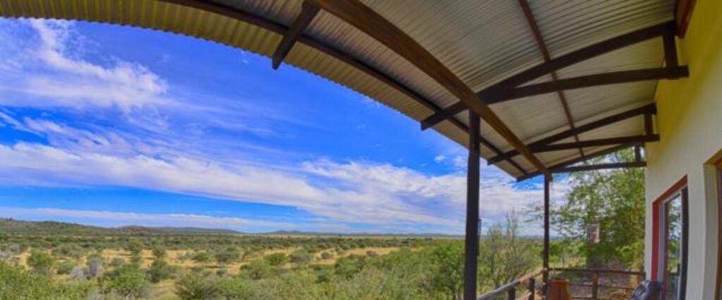 Toko Eco Lodge veranda view over the savanna near Kamanjab, Namibia