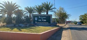 Outjo before Etosha welcome sign in Namibia