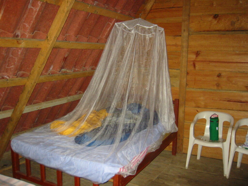Etosha malaria advice represented by a mosquito net arranged over a bed
