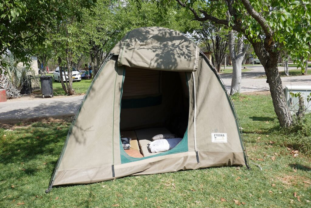Ground tent illustrating a ground tent setup near Etosha