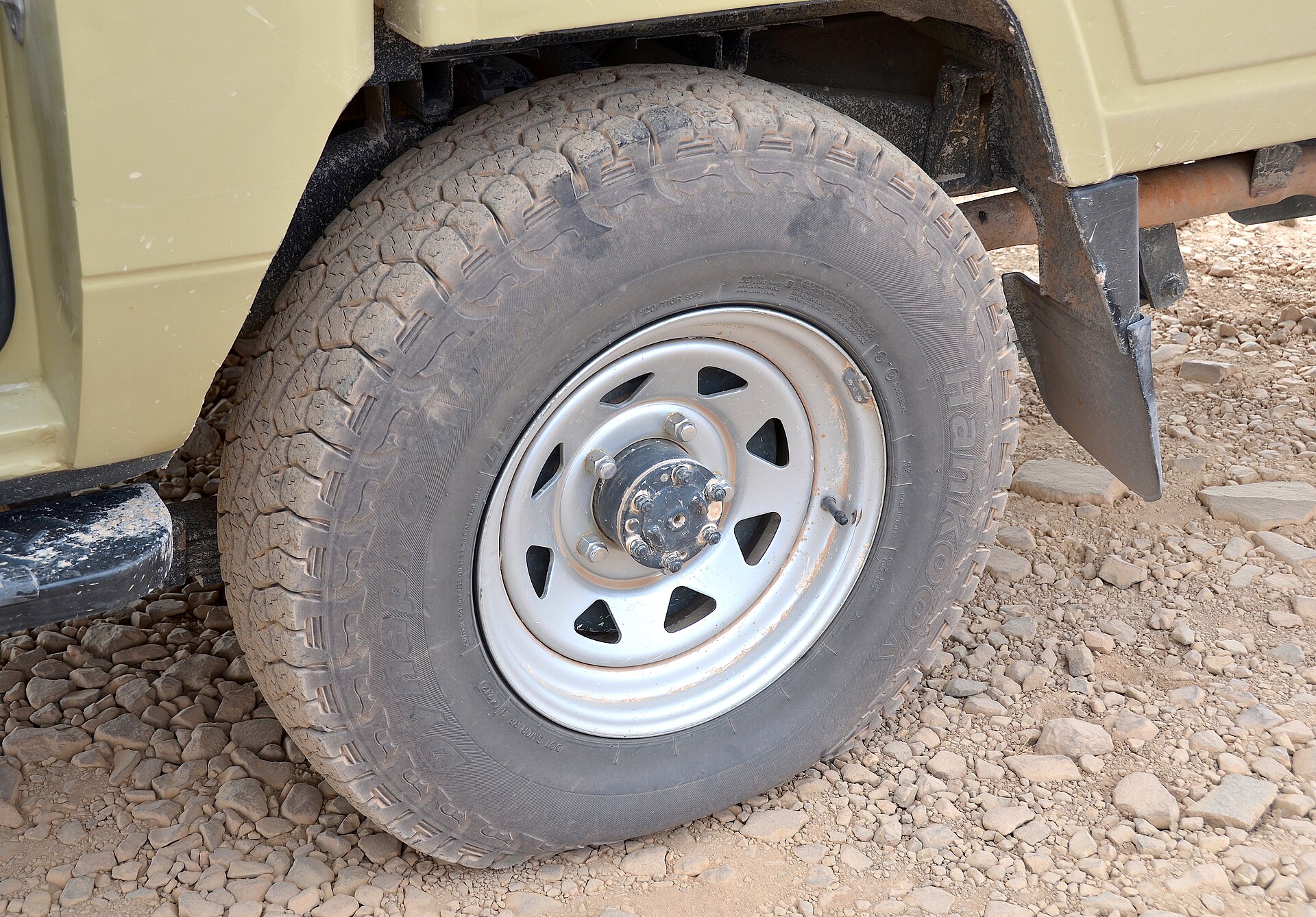 puncture on an Etosha self-drive — Flat tyre illustrating a puncture on an Etosha self-drive