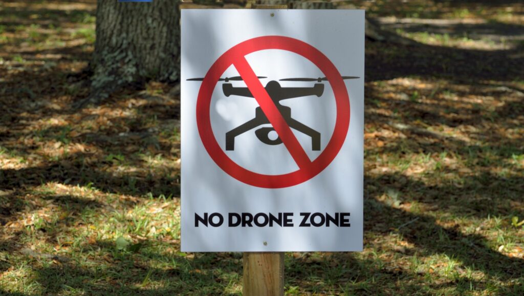 No-drone sign for guidance on drones near protected wildlife areas