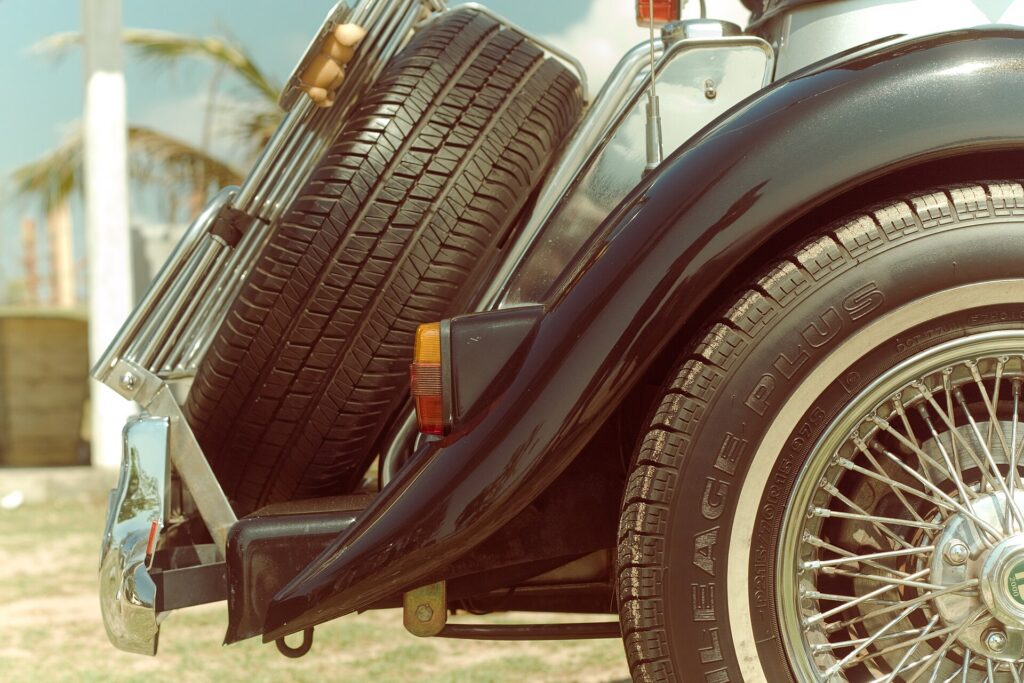 Spare tyre on a vehicle during tyre checks before Etosha